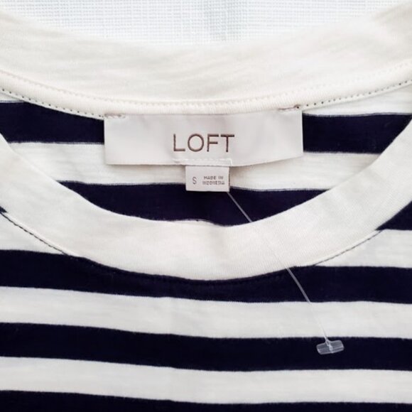 Loft NWOT Black Stripped Crew Neck Long Sleeve Cotton Tee Shirt Everyday Size S - Picture 4 of 7